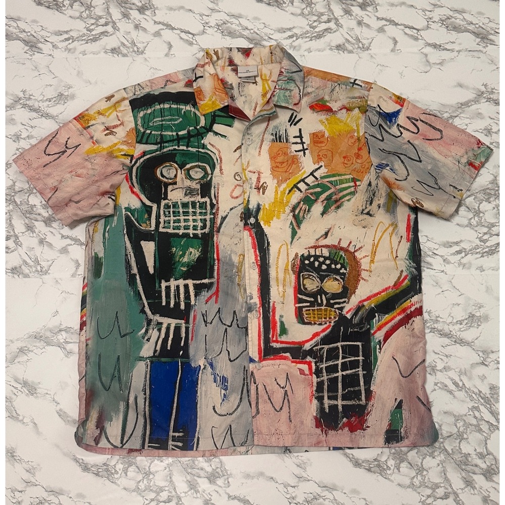 Jean-Michel Basquiat Ripple Junction Men Large Short Sleeve Button Up Art Shirt